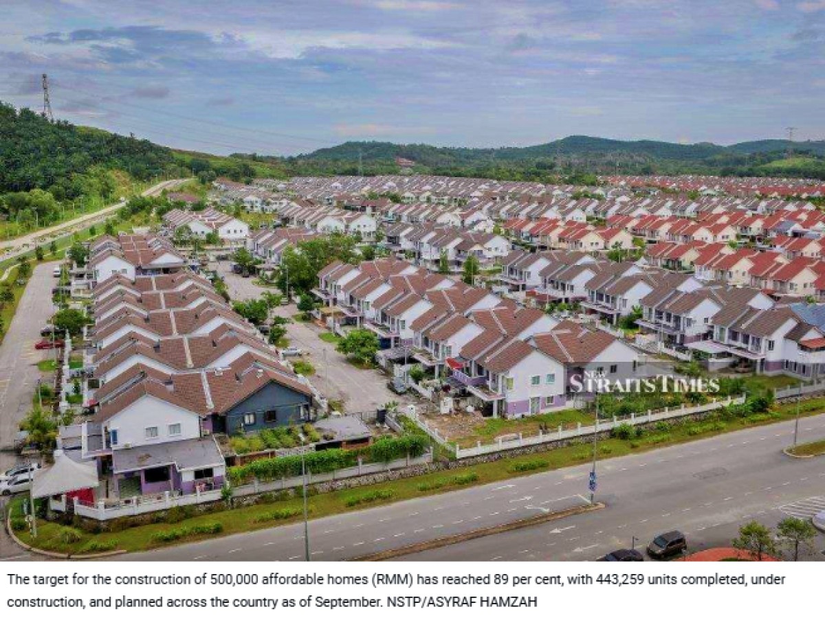 KPKT reaches 89pct of 500,000 affordable homes target as of September